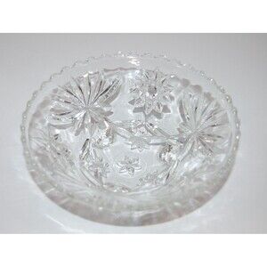 Vintage footed clear glass bowl diamond star floral ruffle edge candy dish 6.75"